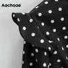 Casual polka dot ruches lantaarn lange mouw dame shirt jurken revers collar mode een lijn jurk femme robe S-L 210413