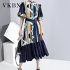 VKBN Summer Dress Women Mandarin Collar Short Flare Sleeve Sashes Printing Plus Size Elegant Vestidos De Fiesta 210507