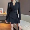 Lucywy Wiosna Jesień Blazer Dress Kobiety Moda Slim Biurowy Pas Z Długim Rękawem Sukienka Damska Koreańska Solidna Mini Dresses Kobieta 210521