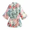 Mulheres Verão Impressão Solta Kimono Camisas Tops Blusas Za Sashes Laço Arco Abra Stitch Fashion Fashion Street Top Blusas 210513