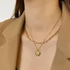 Pendant Necklaces Stainless Steel Fashion Vintage Multi-layer Coin Chain Choker Necklace For Women Gold Color Portrait