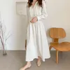 QOERLIN Minimalism Cotton Linen Dress Women Button Down Shirts Dress Korean Chic VNeck Temperament Slim Long Sleeve White Dress 210412