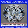 Комплект для тела для Suzuki Katana GSXF750 GSXF 600 750 CC GSX600F 03 04 05 06 07 18NO.34 600CC GSX750F GSXF-750 GSXF600 белый синий BLK 750CC 2003 2004 2005 2006 2007 OEM обтекает