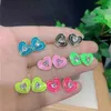 5Pairs, Charm Sweet Style Rainbow Stud Earrings For Women Minimalist Boho Fashion Love Heart Pink Yellow Enamel Earring