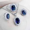 Silver 925 Women Bridal Jewelry Sets Blue Zirconia Costume Fine Jewellery Wedding Necklace Earrings Rings Bracelets Pendant Set 220210