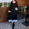 Plus size donna francese retrò elegante abito nero pizzo gonna lunga primavera autunno streetwear goth punk 210526