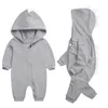 Baby Dinosaurs Hooded Cotton Romper Suit Långärmad Jumpsuit Klättra Kläder Tjej 210701