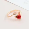 Fashion Red Rose Garden Flower Leaves Resizable Gold Finger Rings Valentine's Day Gift Jewelry Open Rings For Women