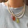 Hangende kettingen trendy candy hars gomachtbeer parel choker kralen ketting voor vrouwen kleurrijke transparante cartoon charme meisjes JE2422208