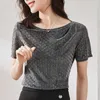 Summer Korean Fashion Knitted T-shirts for Women Vintage Tops Long Sleeves Plus Size XXXL Office Lady Shirts 210531