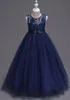 Jewel Sleeveless Navy Blue Floor-length Ball Gown Flower Girls' Dresses