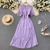 Neploe Tung Work Lace Broderi Hollow Out Dress Women High Waist Hip A Line Long Vestidos O Neck Långärmad Slim Robe Spring 210423