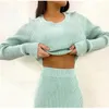 Tougstsit Женский вязаный свитер юбка из двух частей набор женщин Slim Fit Crop Tops Женские свитер юбки костюмы женские наряды 211101