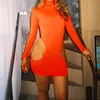 OMSJ Herfst Dames Bodycon Asymmetrische Mode Neon Groene Hol Volledige Mouw Ontwerp Mini Bandage Jurk Mujer Fall Jurken 210517