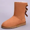 Ugly skor australiensiska stövlar kvinnor ug vinter varm furry satin snö boot ankel booties päls läder utomhus bowtie sko EUR36-41 US5-US10