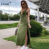 Sexy Bodycon Slit Midi Dr2021 Streetwear Sleevel95% Cotton Army Green Gray Basic Casual Woman Summer Skinny Tank Dresses X0529