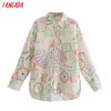 Dames Retro Bloemen Print Oversized Lange Mouw Chique Vrouwelijke Strand Blouse Shirt Tops 5Z114 210416