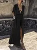 SPECIAL SALE LACE DRESS Elegant Polyester European American Dresses Explosions Deep V Mid-Sleeve Split Long Sexy Women 210427