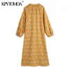 Women Chic Fashion With Buttons Loose Printed Midi Dress Long Sleeve Side Split Female Dresses Vestidos 210420