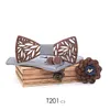 Bow Ties Wooden Tie Clankkerchief مجموعة Men Plaid Plaid Bowtie Wood Hollow Curved Out Floral Design Fashion Novelty Donn22