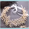 Jewelrybridal Pearl Headband Jewelry Wedding Tiara Gold Hair Aessories Women Headbands yarn Leaf Headdress Drop Delivery 2021 ZGSPJ
