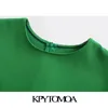 Mulheres chique moda com detalhe recolhido verde midi vestido vintage manga longa volta zíper vestidos femininos vestidos 210416