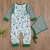 3-24 M Herfst Spring Born Infant Peuter Baby Boy Clothes Set Green T-shirt Jumpsuit Hat Outfits 210515