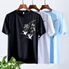 Męskie koszulki chiński w stylu Chiński Summer Summer Men Otorek O kołnierz Slim Bird Floral Hafdery Casual Tees Tops Mężczyzna