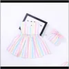 Kleding baby kinderen moederschap drop levering 2021 regenboog jurk strepen zoete prinses jurken mouwloze katoen geplooide ronde hals zomer baby