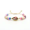 Vergulde zeeschelp Pulsa Boho Kleurrijke Devil Eyes Charm Verstelbare Polymeer Clay Vinyl Heishi Beads Armbanden