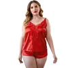 Plus Size Ladies Sexy 2 Piece Silk Pajama Set Sleeveless Pyjamas Sleep Shorts Set Lace Pijama Suit Sleepwear For Women Nighties Q0706