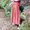 Johnature Vintage Patchwork Jupes plissées pour femmes Coton Lin Taille élastique Summer Soft Loose Jupes féminines 210521