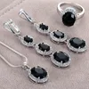 Boucles d'oreilles Collier De Luxe Argent Plaqué Ovale Coupe Cubique Zircone Ensemble De Bijoux De Mariage Gemmes Noires Cristal Cocktail Fête Femmes Cadeau