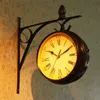 32*32cm Double Side Wall Clock European Style Iron Retro Creative Home Decor Time Set for Both Sides 220115