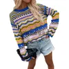 Lyxkläder Kvinnor Designer Tröjor Trendiga Loose Casual Knit Contrast Rainbow Fashionable Hollow Out Long Sleeve Women Clothing