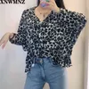 Kobiety Vintage Wzór Zwierząt Print Casual Kimono Smock Chic Bluzka Lady Double Breasted Blusas Feminina Koszula Topy 210520