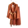 Faldas de mujer de alta calidad Abrigo de chaqueta de primavera + Media falda Traje de dos piezas 210930