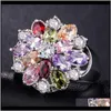 Diamond Cubic Zironia Ring Flower Rose Gemstone Cluster Fedi nuziali per le donne Gioielli di moda Regalo Will And Sandy Drop Vs0F6 Kba6H