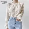 Koreaanse chic lange mouw kant zoete blouse vrouwen stand-up kraag tops Caidigan splicing shirts Blusas mujer de Moda 11776 210415