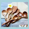 Utensils Kitchen Tools Dining Bar Home Garden Spatula Teakwood Nonstick Pan Spatulas Long Handle Meal Natural Spoon Colander Cooking T