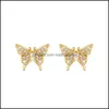 Stadnina Kolczyki Biżuteria Aide 925 Sterling Sier Hollow Rhinestone Butterfly Dla Kobiet Dziewczyny Wzory Boucle Doreille Prezenty Drop Delivery 2021 ZW
