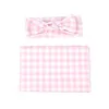 Noworodek Baby Swiaddle Koc z Bowknot Headbands Girls Infant Pink Siatka Plaid Swaddling Wrap 2 sztuk Zestaw Fotografia Rekwizyty BHB35