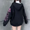 Jaquetas femininas e-girl preto moletom zip-up manga comprida oversize hoodies outono inverno casaco mulheres impressão gótica fêmea roupas grunge