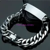 866" High Polished Silver Color Stainless Steel Mens ID Link Bracelet Double Cuban Curb Chain Cool Men's Jewelry