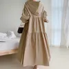 Minimalism Lantern Sleeve Korean Dresses Female Spring Autumn Chic Hooded Collar Casual Ladies Runway Dress 210510