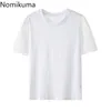 Nomikuma Koreanska lösa T-shirts Kvinnor Lace Hook Blomma Kortärmad Tshirts Patchworl Casual All-Match Tops Camisetas Mujer 210514