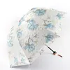 Embroidered Double Lace Tri-fold Umbrellas Black Glue UV Protection Sunny Umbrella