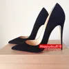 Casual Designer sexy lady fashion women shoes black suede leather pointy toe stiletto stripper High heels Prom Evening pumps large size 44 12cm