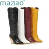 Black Yellow White Knee High Boots Western Cowboy for Women Long Winter Pointed Toe Cowgirl wedges Motorcycle 210911