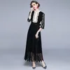 Casual Dresses LUKAXSIKAX 2022 Arrival Women Luxury Party Long Dress High Quality Patchwork Ruffles Vintage Hepburn Black Lace